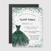 Invitation Magnétique Sweet 16 vert émeraude robe luxe (Devant / Derrière)