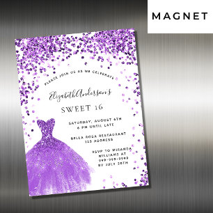 Invitation Magnétique Sweet 16 violet robe blanche parties scintillant l