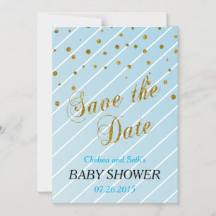 Invitation Magnétique Sweet Baby Boy Blue & Gold Confetti BABY SHOWER