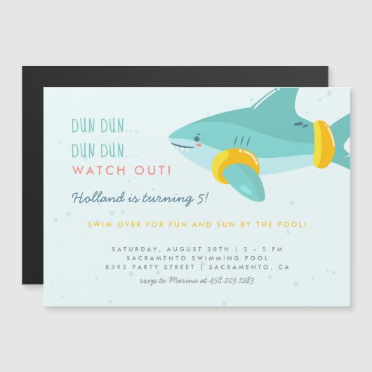 Invitation Magnétique Sweet Pool Party Shark Arm Floats Anniversaire de  (Devant / Derrière)