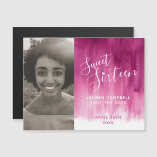 Invitation Magnétique Sweet sixteen de l'art rouge rose enregistrer la d