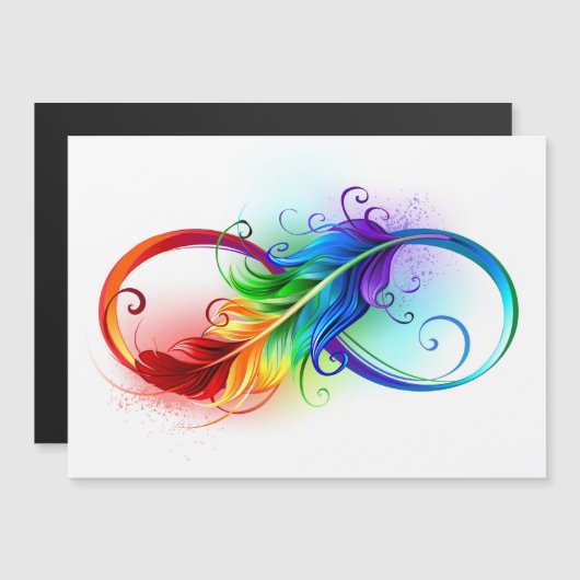 Invitation Magnétique Symbole d'infini avec plume arc-en-ciel (Devant / Derrière)