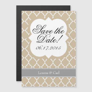 Invitation Magnétique Tan Beige Blanc Quatrefoil Enregistrer l'aimant Da