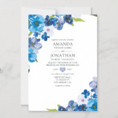 Invitation Magnétique teintes du Mariage floral bleu (Recto)