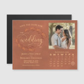Invitation Magnétique Terracotta Feuilles Photo & Calendrier Enregistrer (Devant / Derrière)