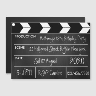 Invitation Magnétique Thème d'anniversaire de film Hollywood Tableau noi