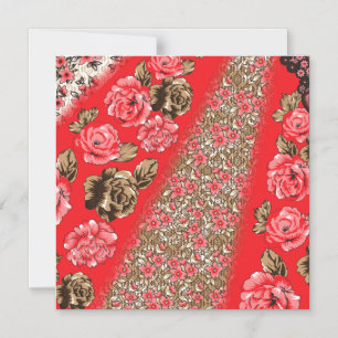 Invitation Magnétique Tissu rouge éclatant avec floral complexe et