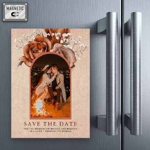 Invitation Magnétique Toile de jute Terre cuite Mariage Photo Enregistre