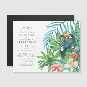 Invitation Magnétique Toucan et fleurs tropicales  Élégant Mariage d'été