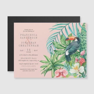 Invitation Magnétique Toucan, fleurs et Feuilles tropicaux| Mariage