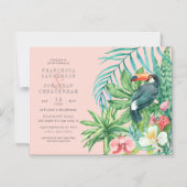 Invitation Magnétique Toucan, fleurs et Feuilles tropicaux| Mariage (Recto)