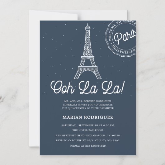 Invitation Magnétique Tour Eiffel Paris Quinceañera (Recto)