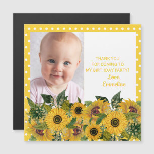 Invitation Magnétique Tournesols Points Enfant Anniversaire Merci