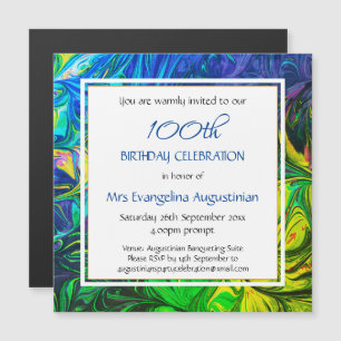Invitation Magnétique TOUT Bleu Abstrait AGE Personnalisable Anniversair