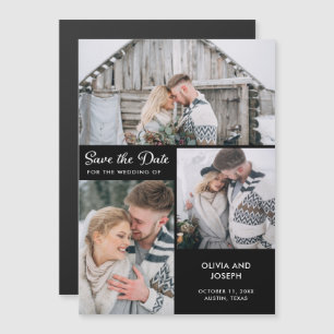 Invitation Magnétique Trois photos sauvez la date Black
