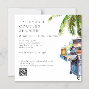 Invitation Magnétique Tropical Pluie de Palmiers BBQ Couple