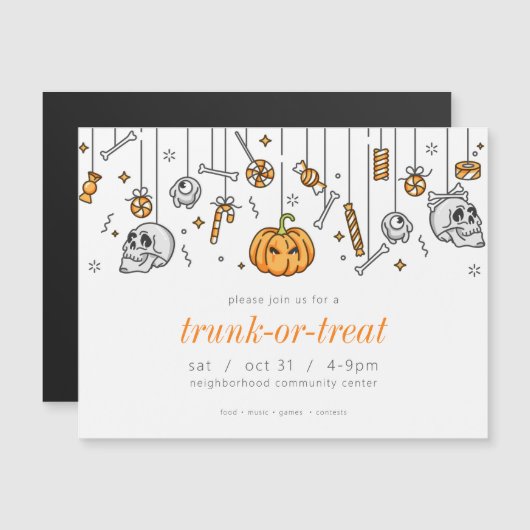 Invitation Magnétique Trunk or Treat Modern Chic Halloween Party (Devant / Derrière)