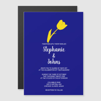 Invitation Magnétique Tulipe jaune Marine Bleu printemps été