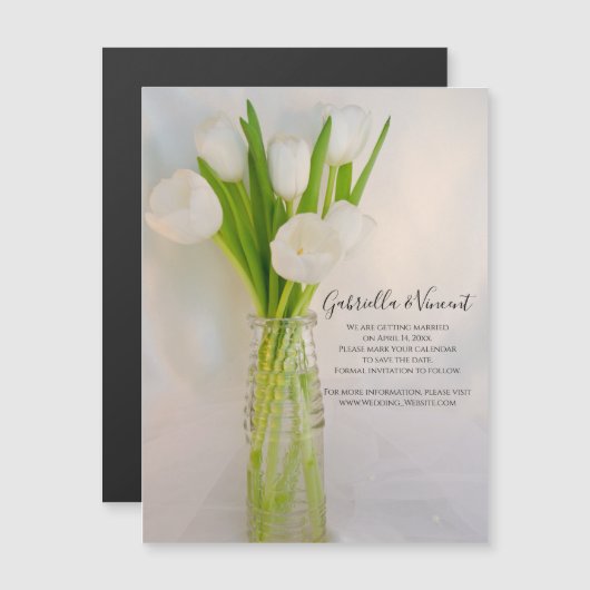 Invitation Magnétique Tulipes blanches dans le mariage en bouteille Enre (Devant / Derrière)