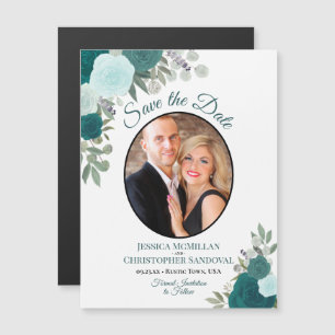 Invitation Magnétique Turquoise Boho Floral & Mariage photo Enregistrer 