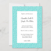 Invitation Magnétique Turquoise et blanc Mariage de clé grecque diagonal (Recto)