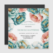 Invitation Magnétique Turquoise et Pêcher Rose Brunch & Bubbly (Devant / Derrière)