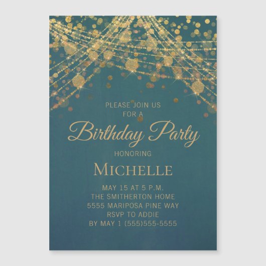 Invitation Magnétique Turquoise Gold String éclaire n'importe quel âge f (Devant)