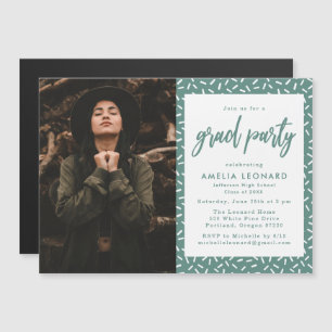 Invitation Magnétique Turquoise moderne Green Script Photo Graduation Pa