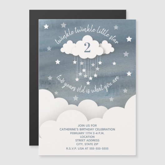 Invitation Magnétique Twinkle Twinkle Little Star Aquarelle Anniversaire (Devant / Derrière)