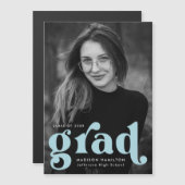 Invitation Magnétique Typographie Bleu Ciel Gras Photo de Remise des Dip (Devant / Derrière)