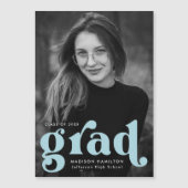 Invitation Magnétique Typographie Bleu Ciel Gras Photo de Remise des Dip (Devant)