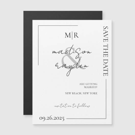 Invitation Magnétique Typographie De Script Monogramme Mariage Enregistr (Devant / Derrière)