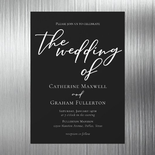Invitation Magnétique Typographie noir blanc simple Mariage hiver chic