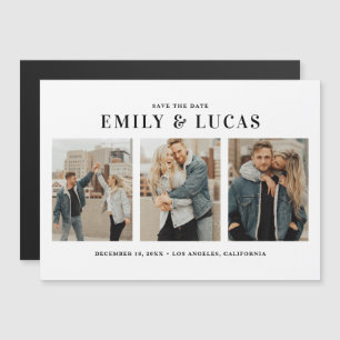 Invitation Magnétique Typographie noire Trois photos Collage Enregistrer