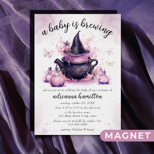 Invitation Magnétique Un bébé brasse un Baby shower d'Halloween rose