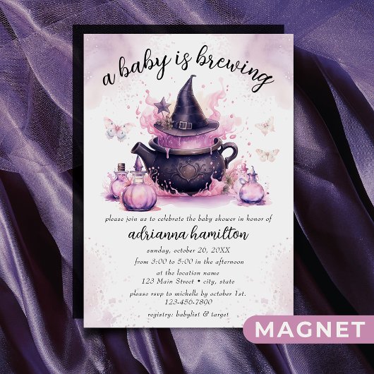 Invitation Magnétique Un bébé brasse un Baby shower d'Halloween rose