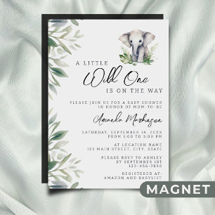 Invitation Magnétique Un petit Baby shower sauvage Safari Elephant