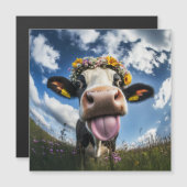 Invitation Magnétique Vache joyeuse en fleur (Devant / Derrière)