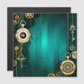 Invitation Magnétique Veille bijoux Steampunk sur un Arrière - plan vert (Devant / Derrière)