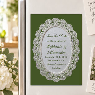 Invitation Magnétique Vert olive mariage dentelle vintage Enregistrer la