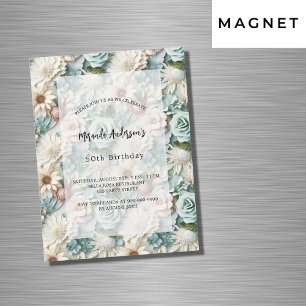 Invitation Magnétique Vert poussiéreux de luxe floral blanc pour anniver