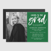 Invitation Magnétique Vert | Salutations à la Grad Script Grad Graduatio (Devant / Derrière)