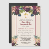 Invitation Magnétique Violet | Aquarelle florale Blush Communion Invit (Devant / Derrière)