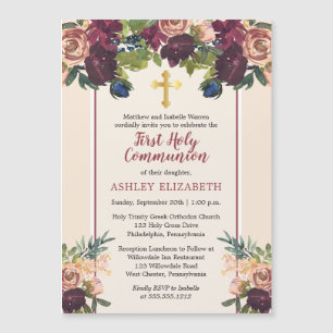 Invitation Magnétique Violet Aquarelle florale Blush Communion Invit