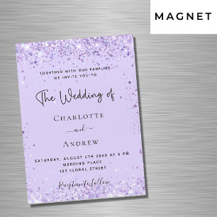Invitation Magnétique Violet lavande confetti script luxe mariage