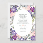 Invitation Magnétique Violet, prune et Mariage floral floue (Recto)