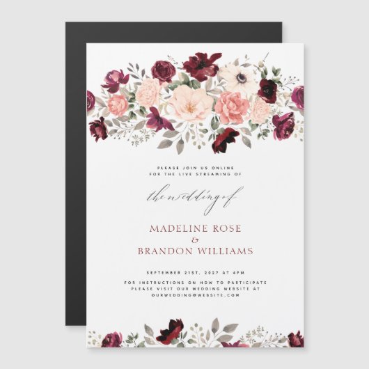 Invitation Magnétique Virtual Rustic Burgundy Blush FlorMariage (Devant / Derrière)