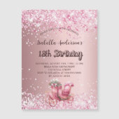 Invitation Magnétique Voiture rose anniversaire girly luxe (Devant)