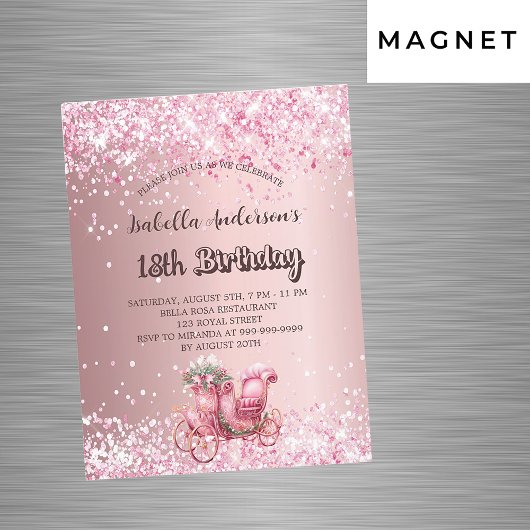 Invitation Magnétique Voiture rose anniversaire girly luxe