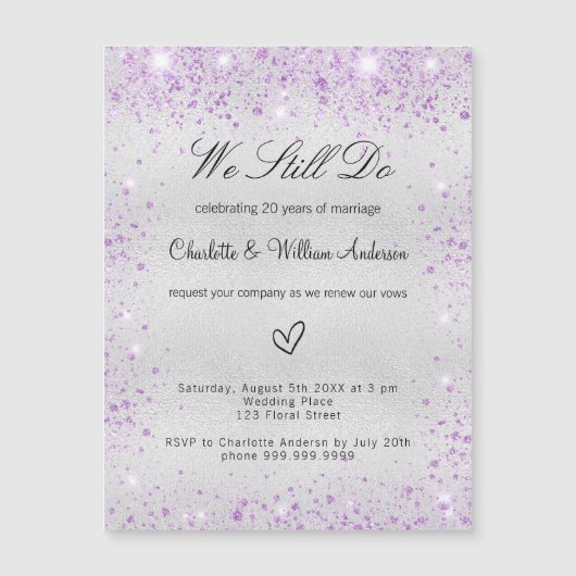 Invitation Magnétique Voix violet argenté mariage renouveau luxe (Devant)